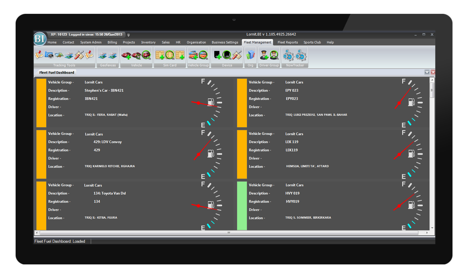 Lornit - Fuel Report - Tracking System Screenshot