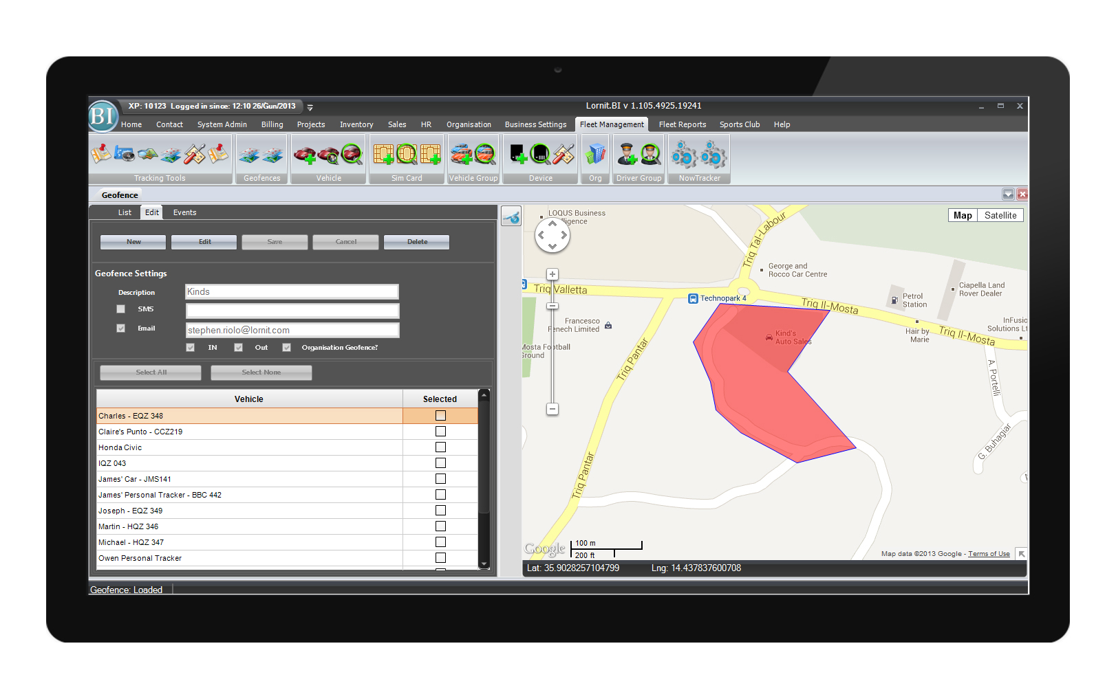 Lornit - Geographical Report - Tracking System Screenshot